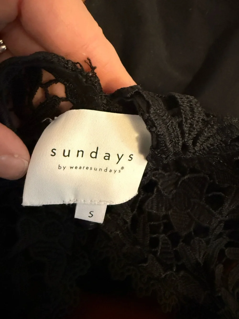 Sundays by wearesundays Black Crochet Lace Yoke Puff Sleeve Top Size Small - Picture 8 of 9